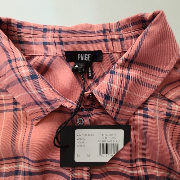 NEW- PAIGE MYA Shirt Fox glove Plaid in Old Rose - Picture 6 of 7